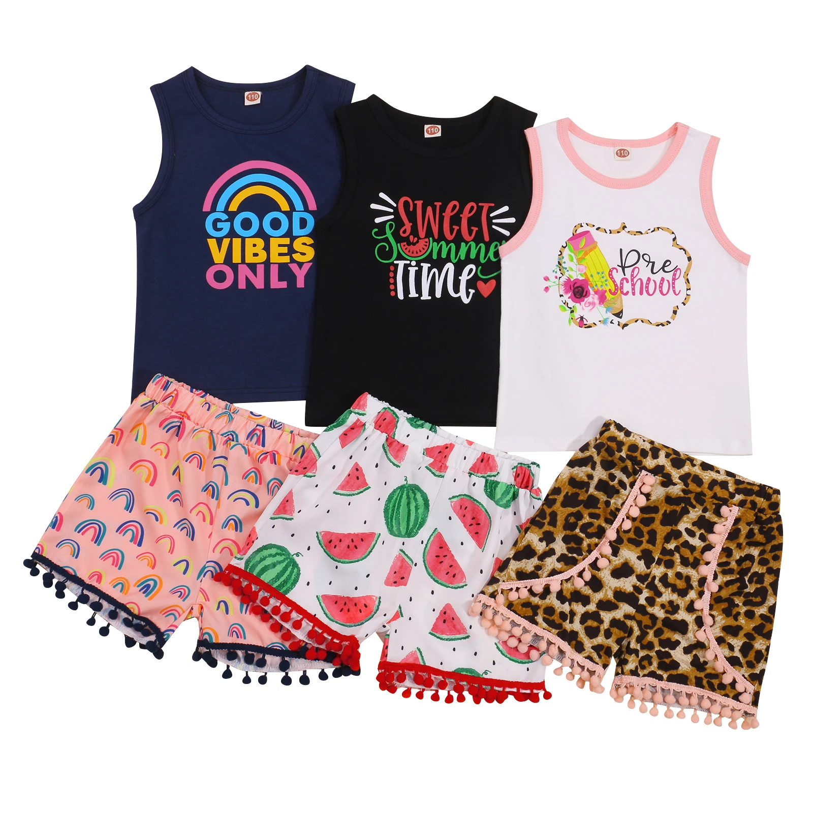 

Комплекты одежды для маленьких девочек, летняя одежда, наряд с кисточками, безсеточный жилет, топ и короткая кисточка с оборками, наряд для м...