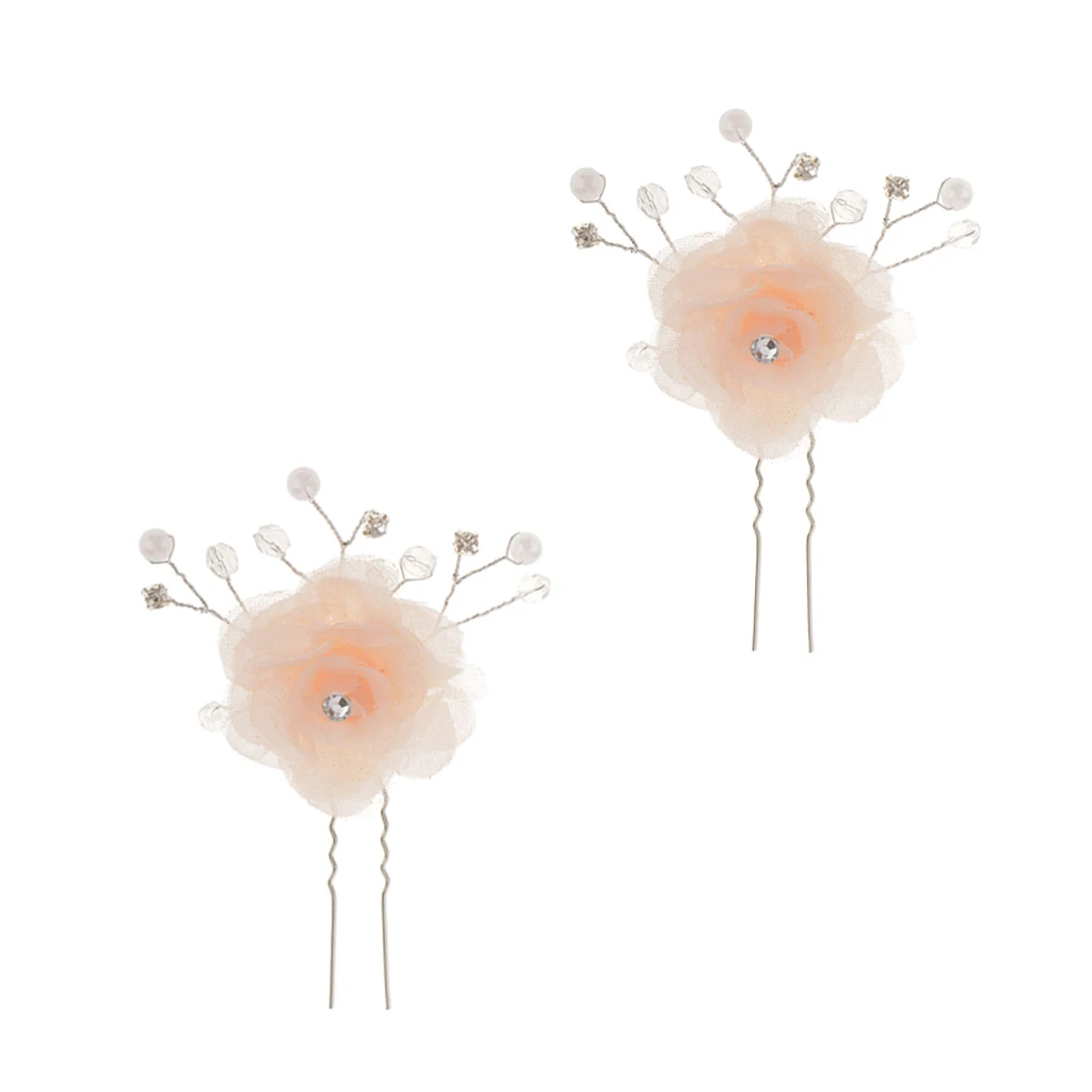 

2pcs Wedding Bridal Lace Flower Crystal Beads Pearls Hairpins Hair Clips