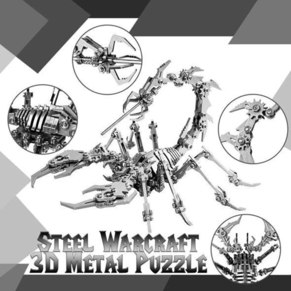 

DIY 3D Assembled Scorpion King Puzzle Model Kit Jigsaw Stainless Steel Detachable Warcraft Home Office Desktop Decoration Gift