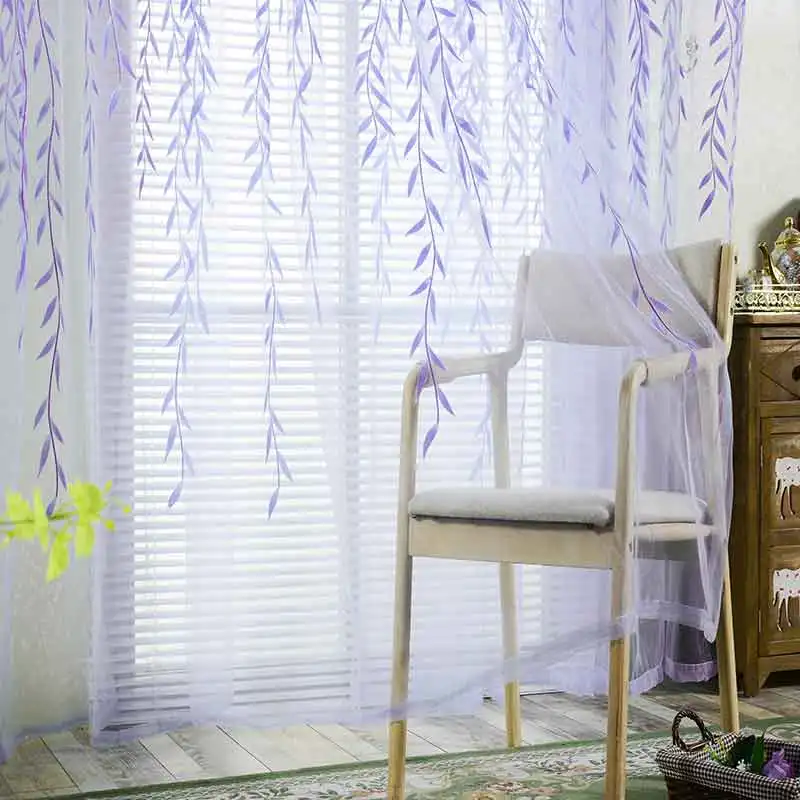 Пасторальные тюлевые шторы с принтом ивы фиолетовые на окна для гостиной спальни