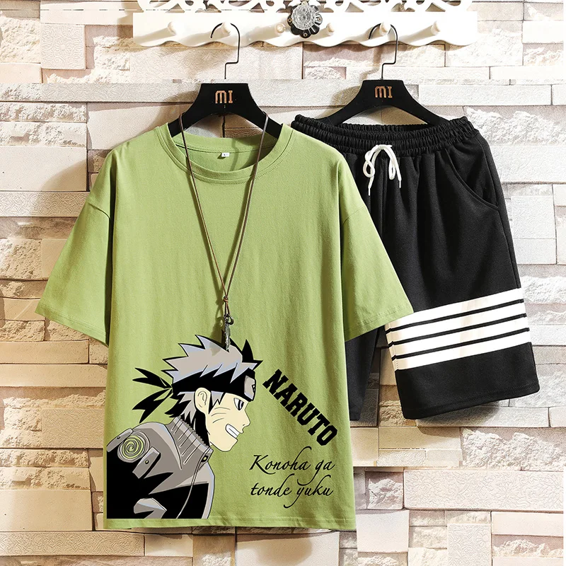 

NEW Breathable 2021 new Summer Men Set Fitness Suit Sporting Suits Short Sleeve T Shirt + Shorts 2 Piece Joining Together Set