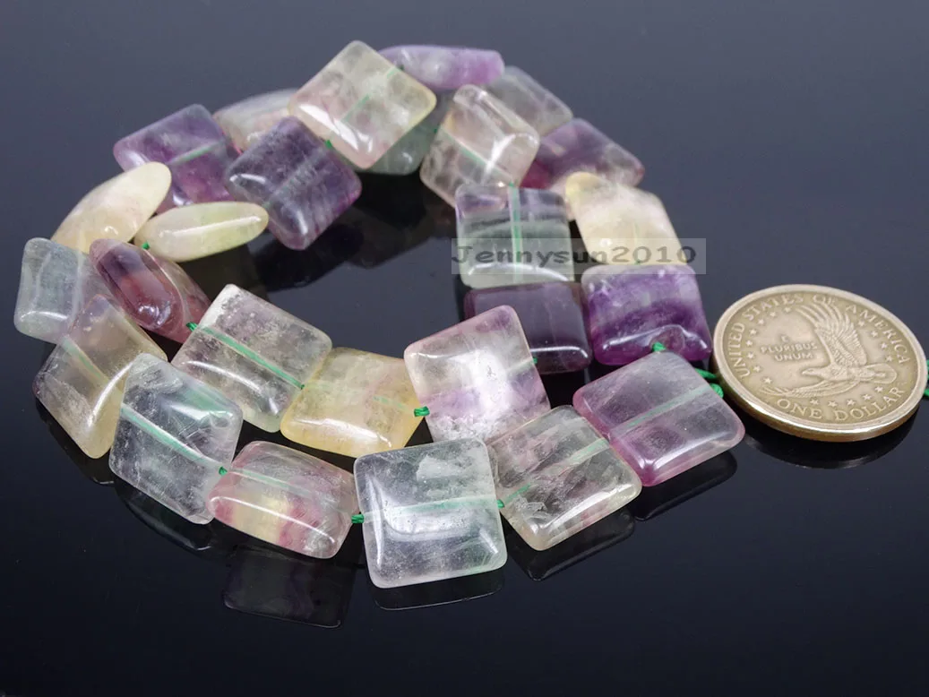 

Natural Multi-Colored Fluorite Square Gems Stone Beads 15mm 18mm 15.5'' Strand for Jewelry Making Crafts 2 Strands/Pack