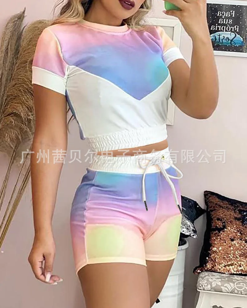

2021 new fashion color tie-dye printing 2-piece set