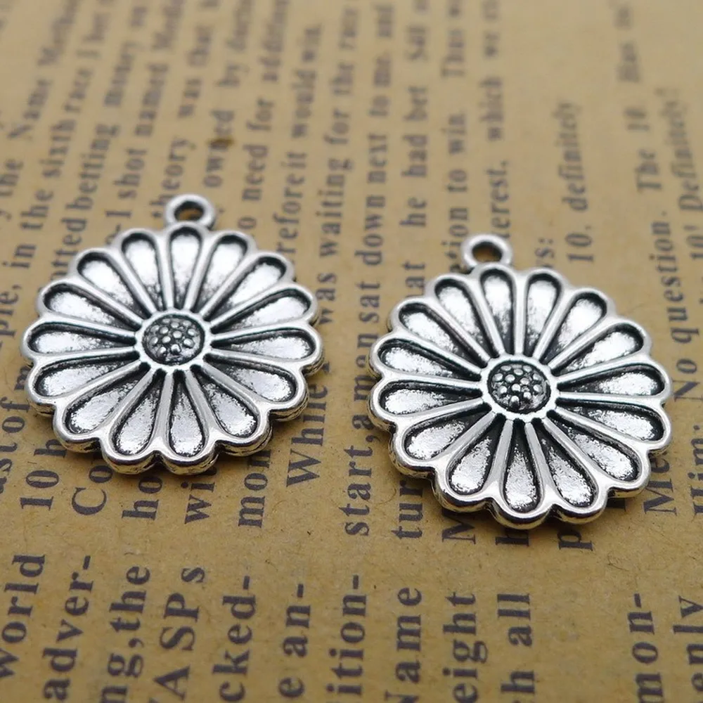 

120pcs Flower Charms 18mm x 21mm DIY Jewelry Making Pendant antique silver color
