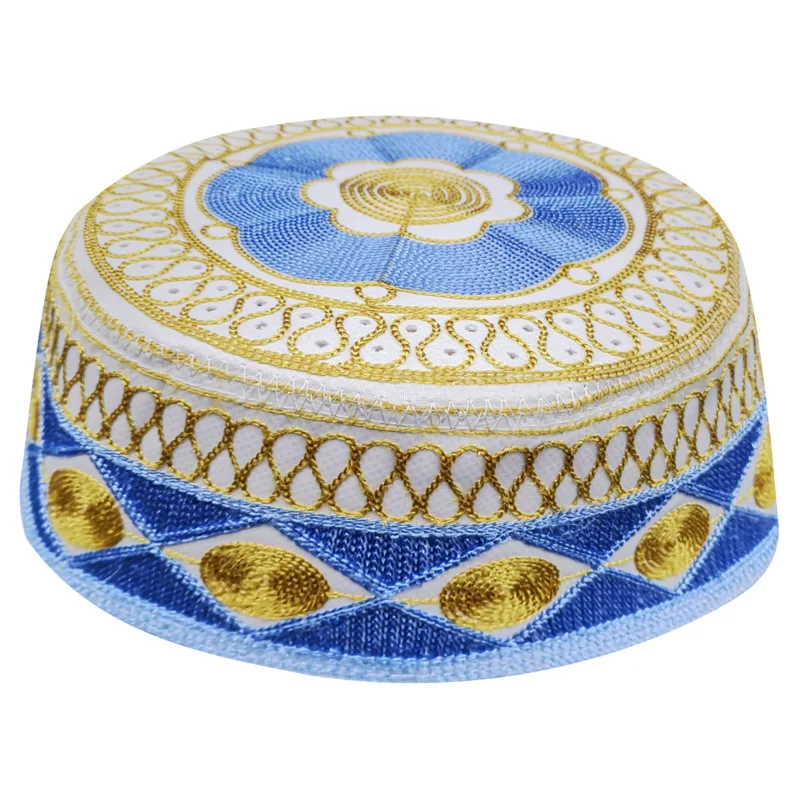 Мужские синие желтые Арабские кепки Topi Kidouch исламские Шляпы мусульманские