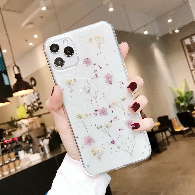 

Real Dried Flowers Transparent Soft Phone Back Cover Case For iPhone 11 Pro Max X XR XS Max 7 8 Plus 6 6s SE 2020 Coque Fundas