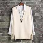 Повседневные свободные трикотажные свитера с лямкой на шее 2021 модный жилет с треугольным вырезом свитер для женщин в Корейском стиле 2021; Сезон весна-осень; Цельнокроеный Джемпер для девочки, платье без рукавов 12314