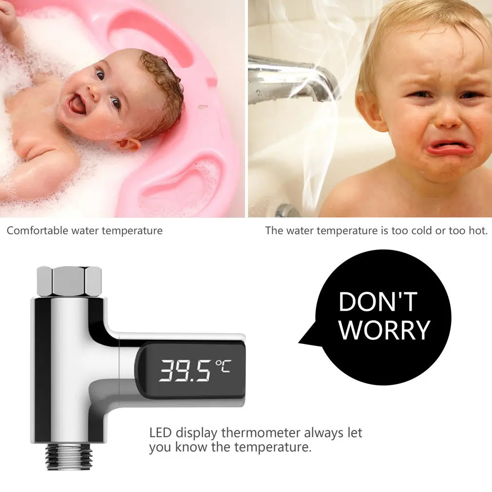

Led Display Celsius Water Temperature Meter Plastic 360 Degrees Rotation Electricity Shower Thermometer