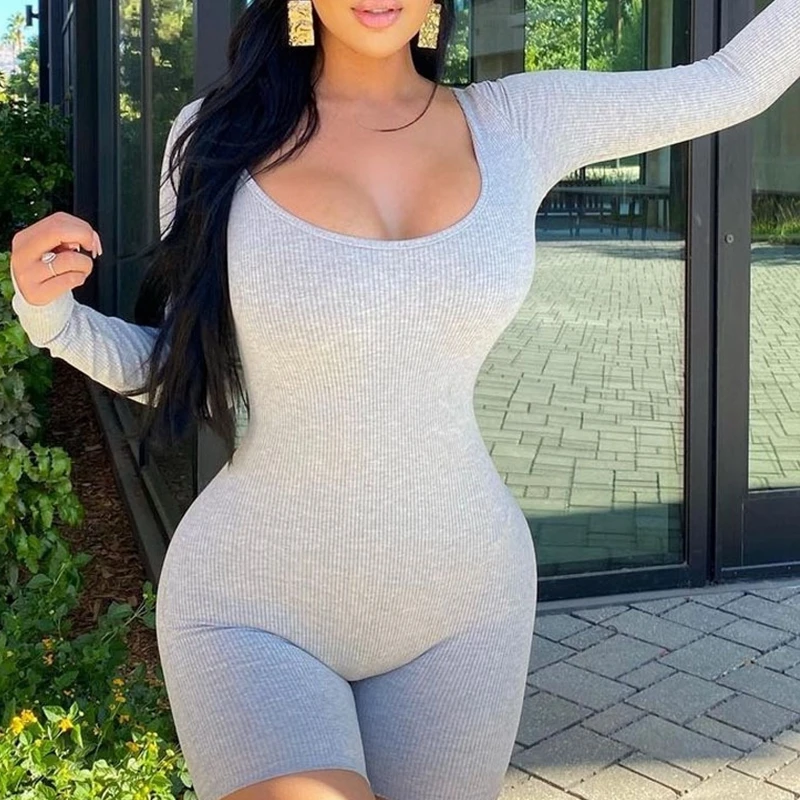 

Wepbel однотонные короткие брюки с высокой талией, комбинезоны, Облегающий комбинезон, женские Сексуальные облегающие комбинезоны с длинным р...