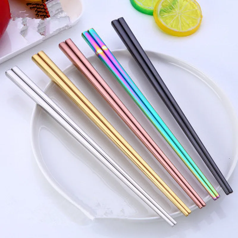 1 пара Нержавеющая сталь посуда красочные Длина 23 см многоразовые палочки