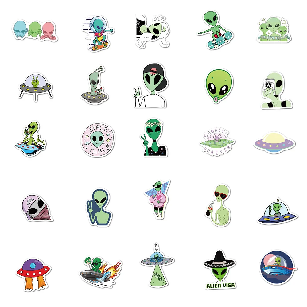 10/50pcs Outer Space Sticker UFO Alien Astronaut Rocket Cartoon Stickers Gifts Toys for Children DIY Laptop Car Phone | Игрушки и хобби