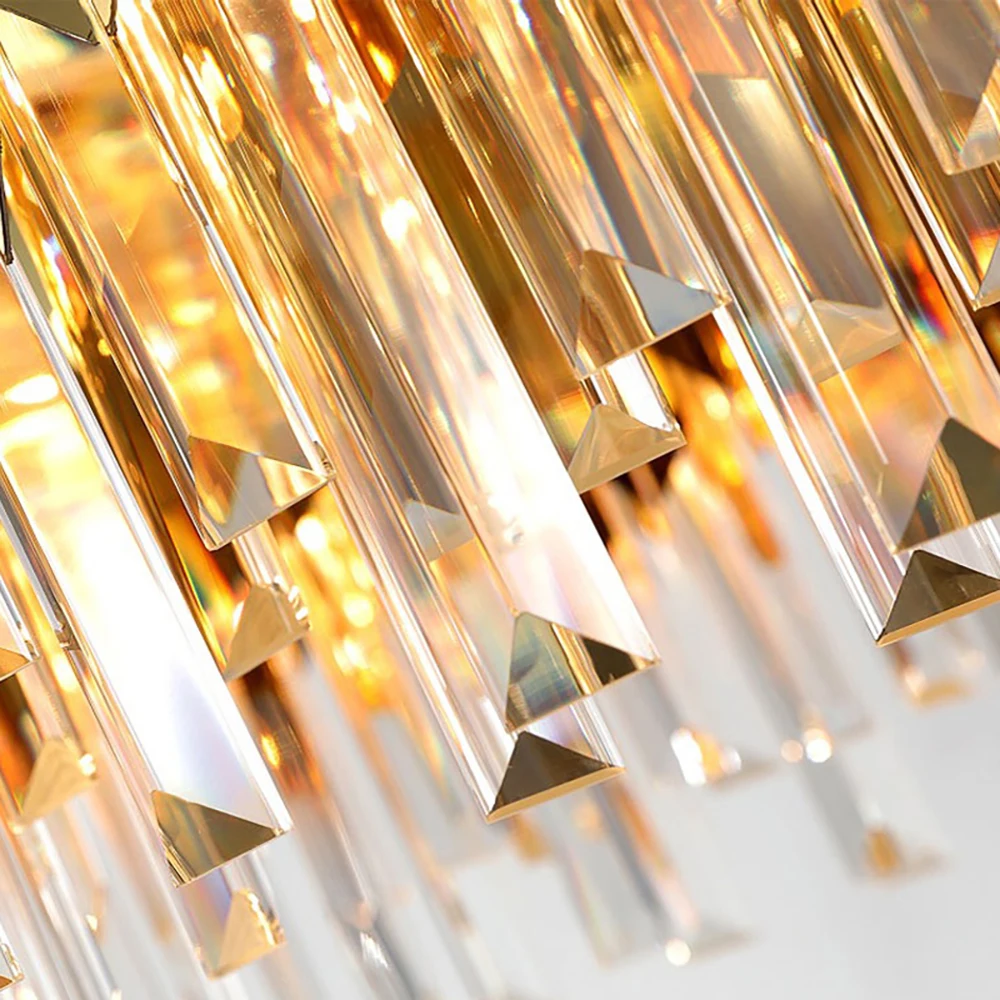 

Modern Led Chandelier for Living room Bedroom Gold Round Stainless Steel Crystal Kitchen Hanging Light Fixture