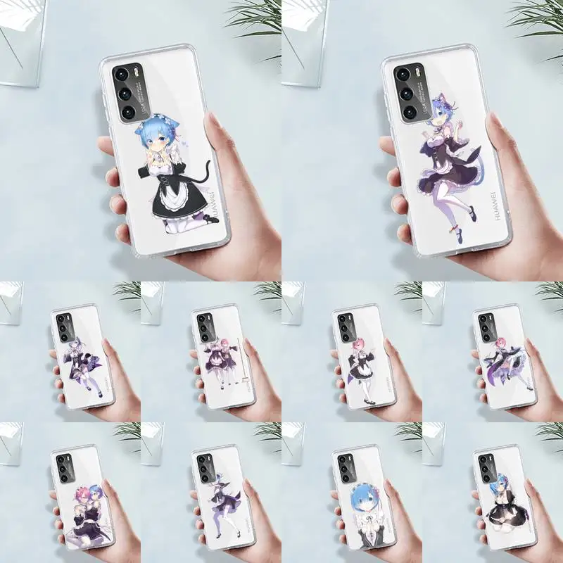 

Anime ReZERO Ram Rem Phone Case Transparent For Huawei MATE P 40 30 20 10 pro plus lite X 5G Soft TPU Clear Mobile bags