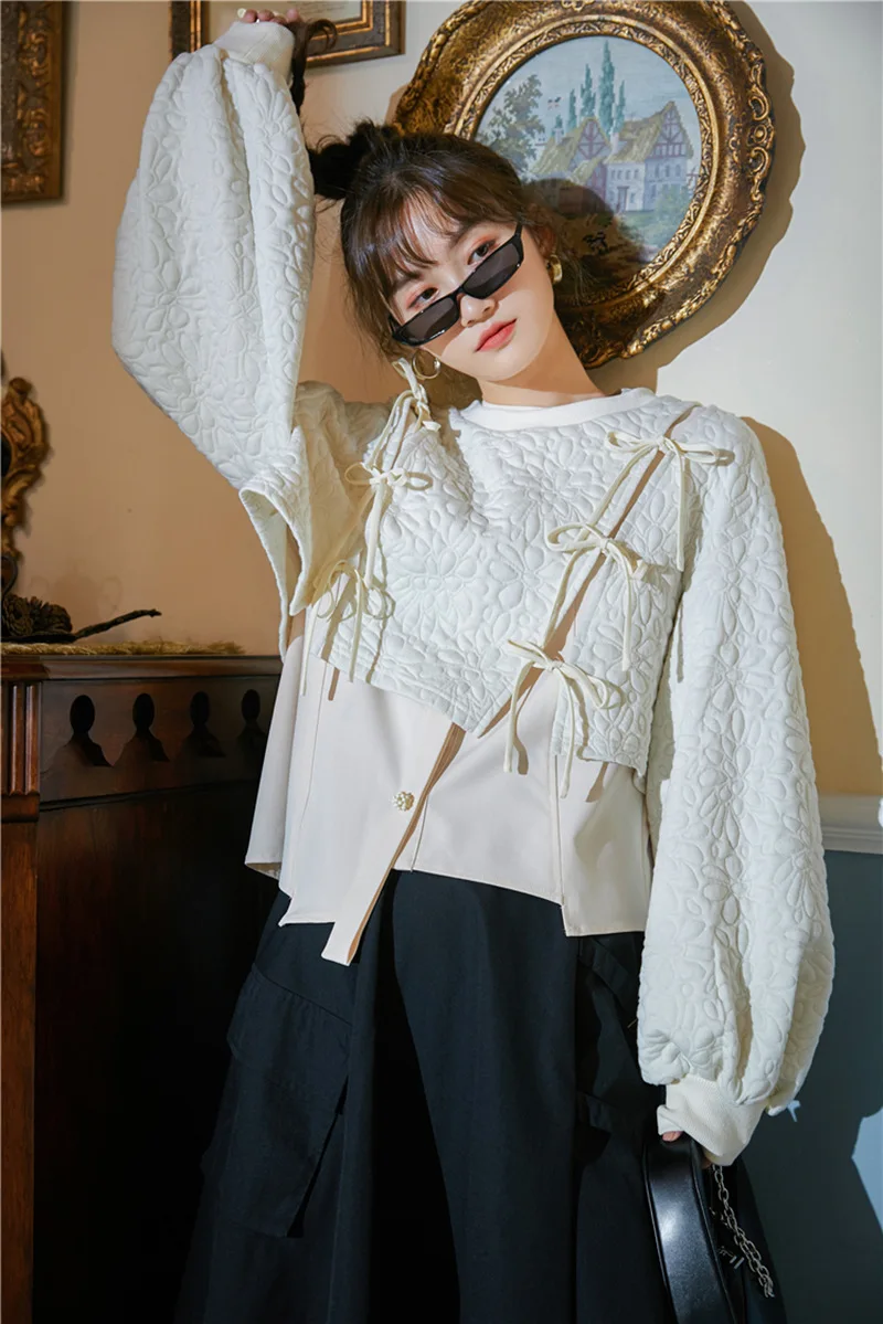 

XUXI Women New Shirt Bow, Tie, Back, Slit, Short, Shirt, Fashion, Long Sleeve, Casual Chemise Femme Spring Autumn 2021 E052