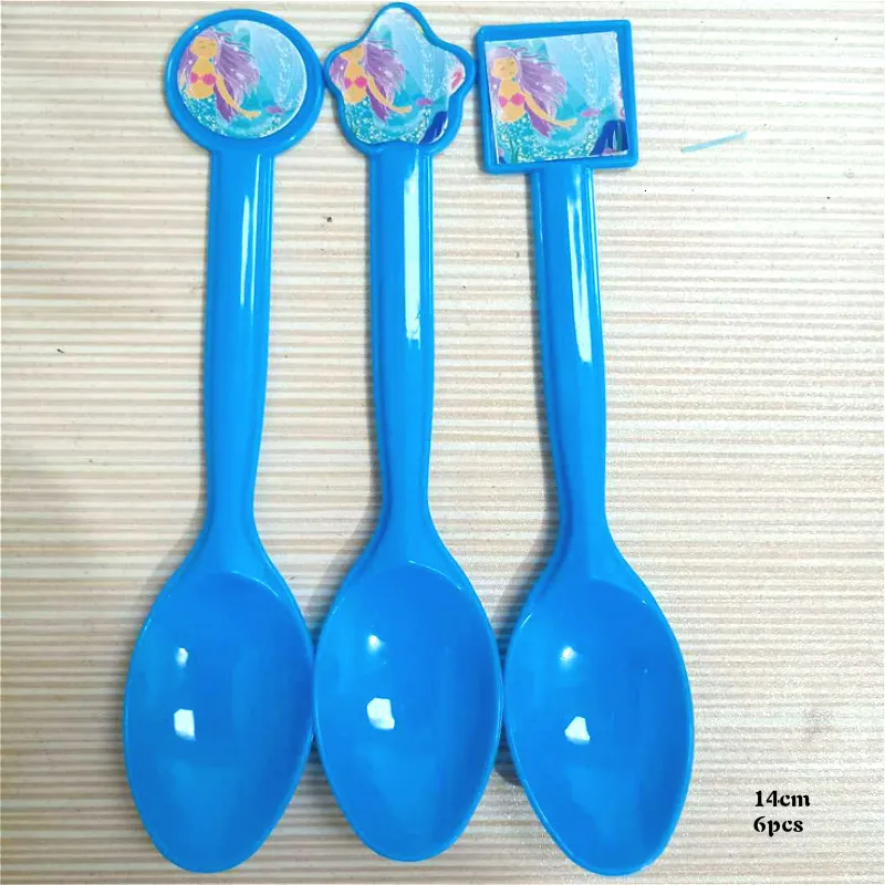 spoons Русалочка, украшения для дня рождения, Детская одноразовая посуда, бумажный стаканчик, тарелки, тканевая скатерть, соломинки, товары для девочек - Цвет: spoons