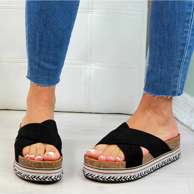 Женские шлепанцы на плоской платформе удобные Женская модная пляжная обувь