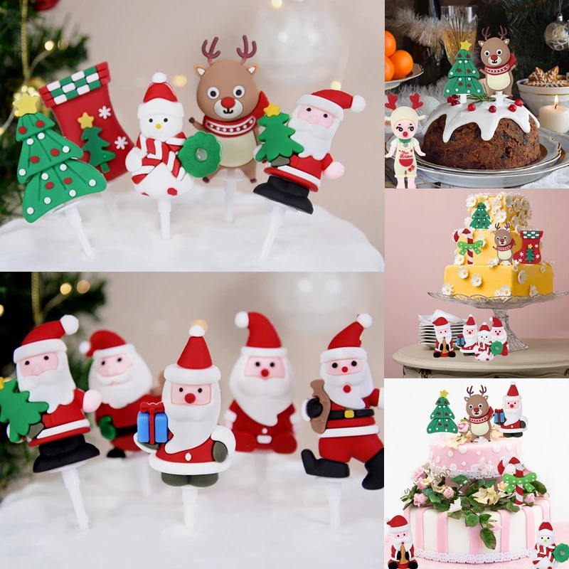 

Merry Christmas Cake Topper Cute Santa Claus Snowman Tree Cupcake Toppers Xmas New Year Party DIY Dessert Decoration Home Noel 7