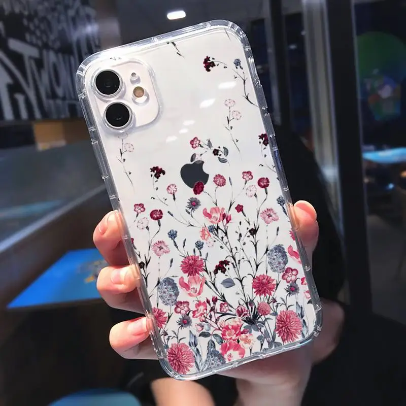 

Fashion Cute Flowers Phone Case Transparent for iPhone 11 12 mini pro XS MAX 8 7 6 6S Plus X 5S SE 2020 XR