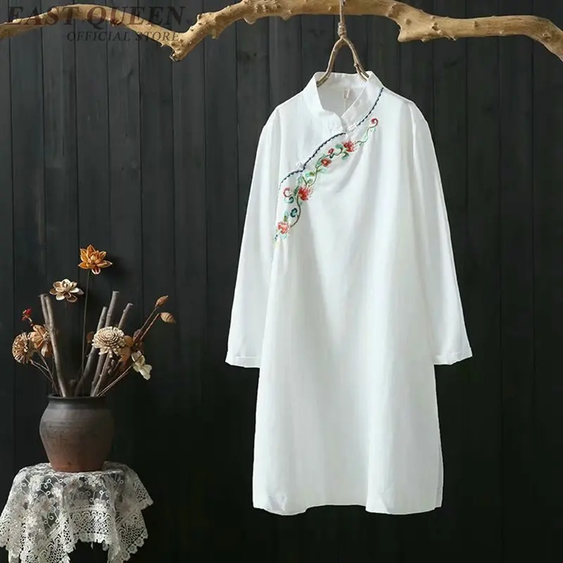 Желтое китайское платье длинная рубашка Женская туника Женские топы и блузки