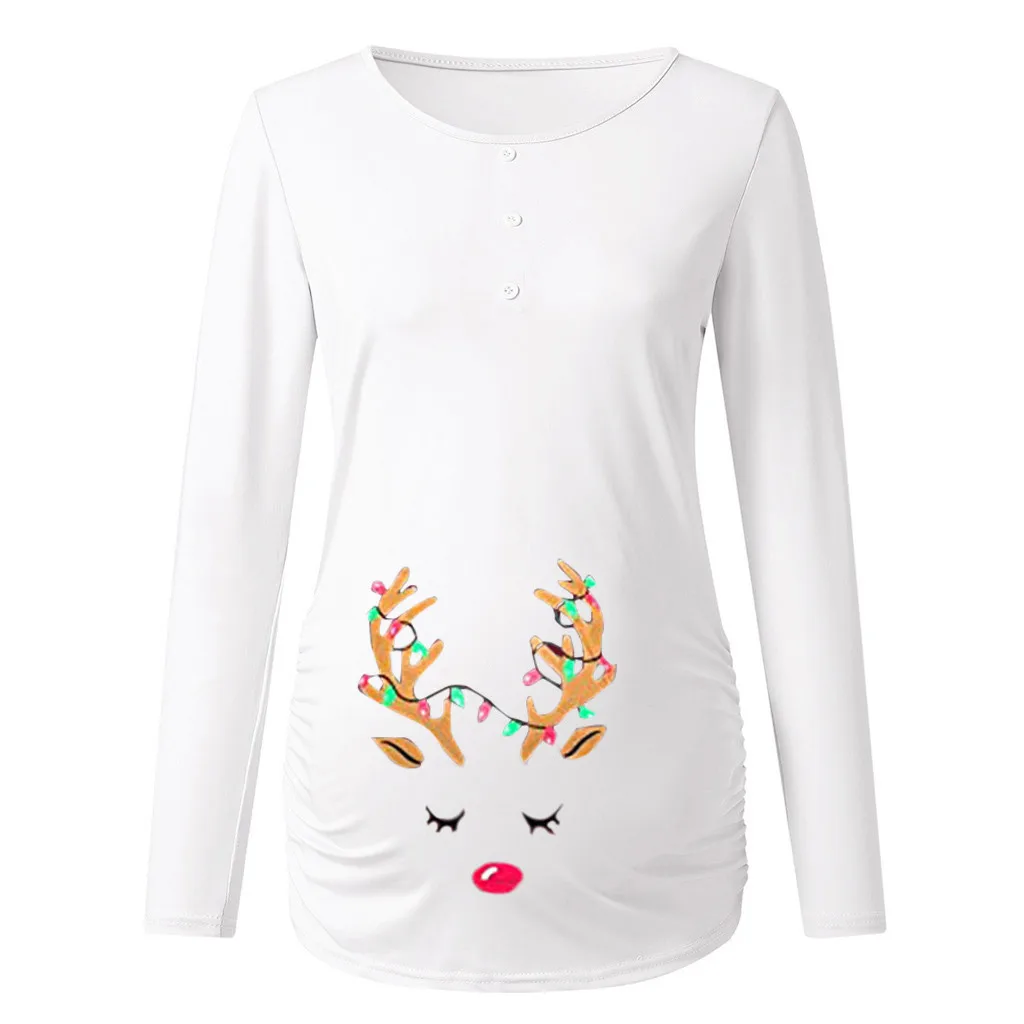 

2019 Tops Women Christmas Maternity Button Print Shirt Long Sleeve Top T Shirt For Pregnant Clothes