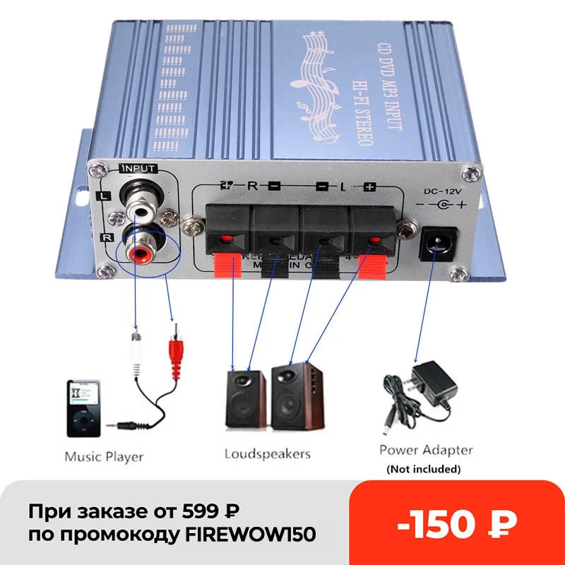 KROAK Mini 20 Вт * HiFi стерео аудио усилитель для автомобиля MP3 FM радио лодка 2 канала DVD