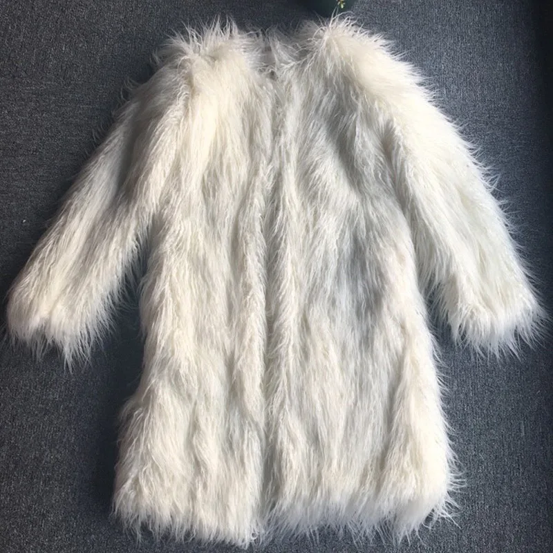 white Сексуальная куртка из искусственного меха плюс размер розовая шуба 3xl Женское зимнее теплое длинное пальто женское подиумное модное пушистое пальто Chaqueta Mujer - Цвет: white
