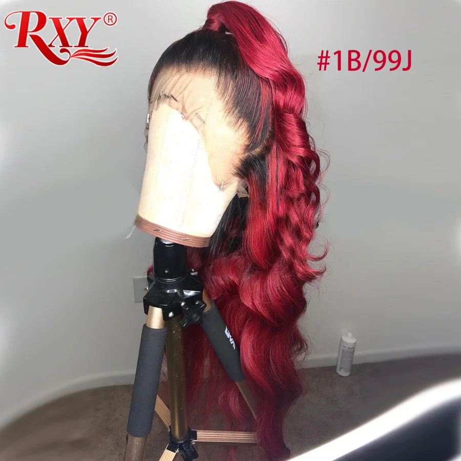 RXY T1B/99J Бургундия 13*4 кружевные передние человеческие волосы парики