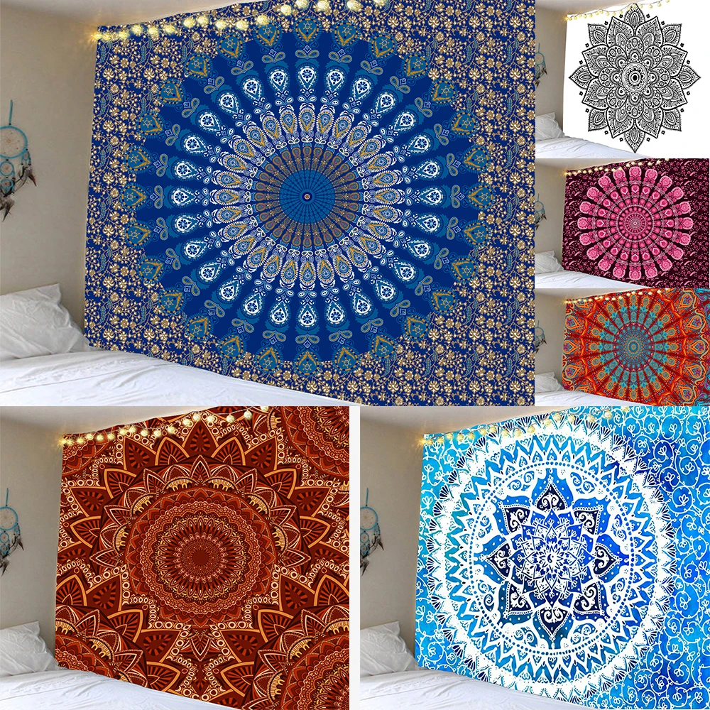 

Индийский гобелен с мандалой, украшение для стен гостиной, спальни, гобелен для общежития, украшение для дома для йоги
