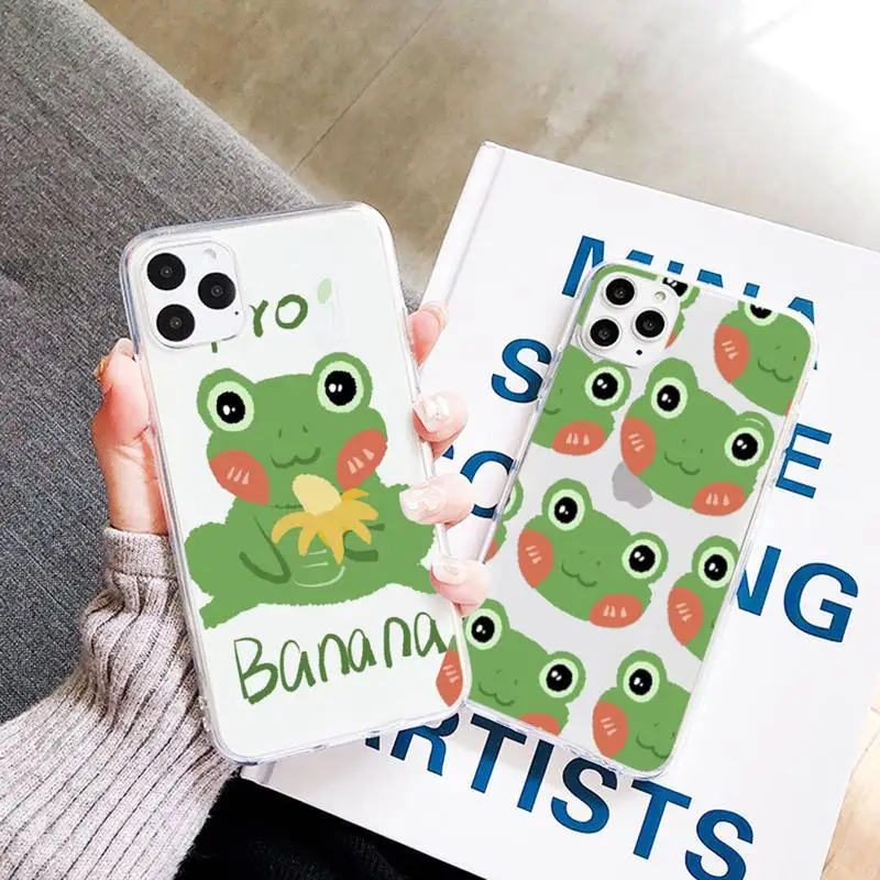 

Funny The Frog cute cartoon Mint green Phone Case Transparent for iPhone 7 8 11 12 13 mini pro X XS XR MAX Plus