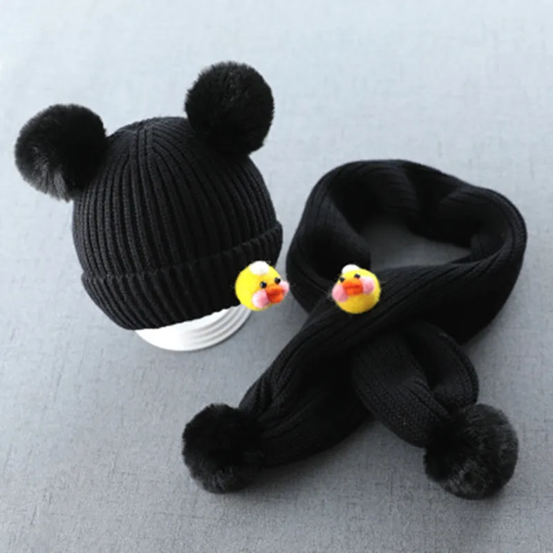 Детская шапка Милая вязаная Сезон осень зима Шапка и шарф для маленьких девочек