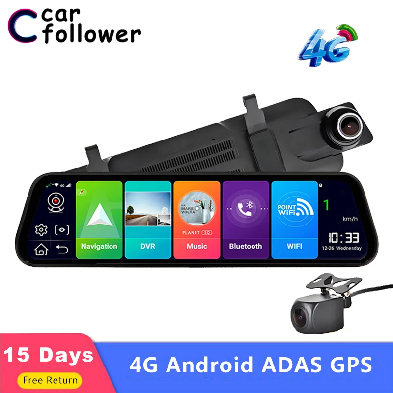 Автомобильное зеркало заднего вида 10 " 4G Android видеорегистратор gps навигация ADAS