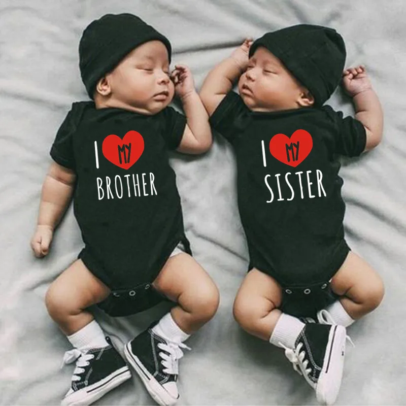 

2022 I Love My Sister/ Brother Baby Boys Girls Bodysuits Summer Short Sleeve Body Baby Romper Cotton Sibling Matching Onesie