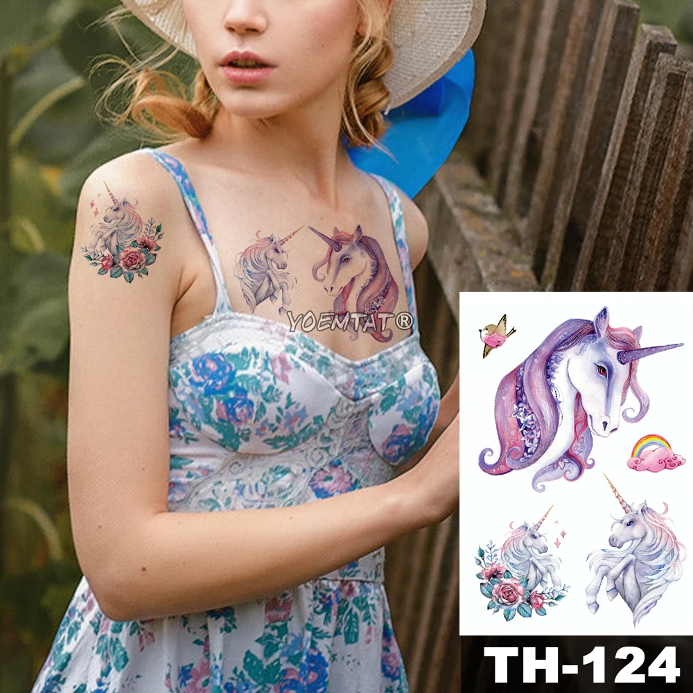

Waterproof Temporary Tattoo Sticker Fantasy dream fairy unicorn pattern Water Transfer rainbow body art flash fake tato