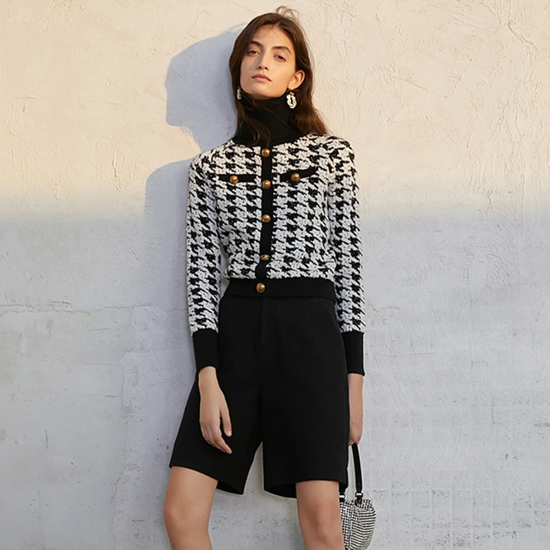 

SISPELL Patchwork Buttons For Female Pullover Sweater Patchwork Hit Color Long Sleeve High Waist Slimming Women's Casual Sweater