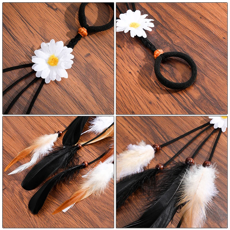 Haimeikang Bohemian Elastic Hair Bands Girl Feather Headband Headpiece Weaving Accessories Rope Gum Rubber Band |