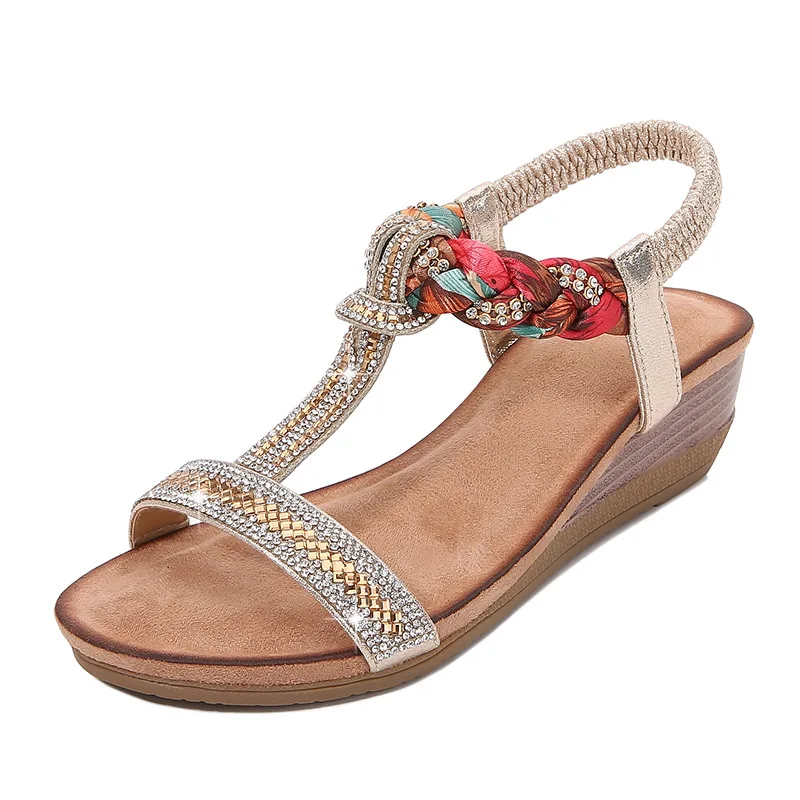 

2021 summer silver platform sandals rose gold comfortable slope with bohemian high heels slippers designer luxury women's shoes