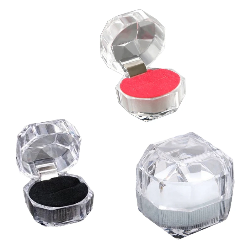 

2022 New Plastic Octagonal Diamond Shape Transparent Ring Box Gift Storage Box Candy Jewelry Organizer Pill Case Container Gifts