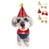 birthday hat sequined cat dog collar puppy kitten adjustable strap bow tie shiny pet necklace 2 color holiday animal accessories