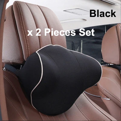 BlackHeadrestx2 Качественный комплект из 2 предметов для автомобильных сидений, подушка для поддержки талии и шеи, Автомобильная подушка для подголовника с эффектом памяти, Ортопедическая подушка для защиты позвоночника - Цвет: BlackHeadrestx2