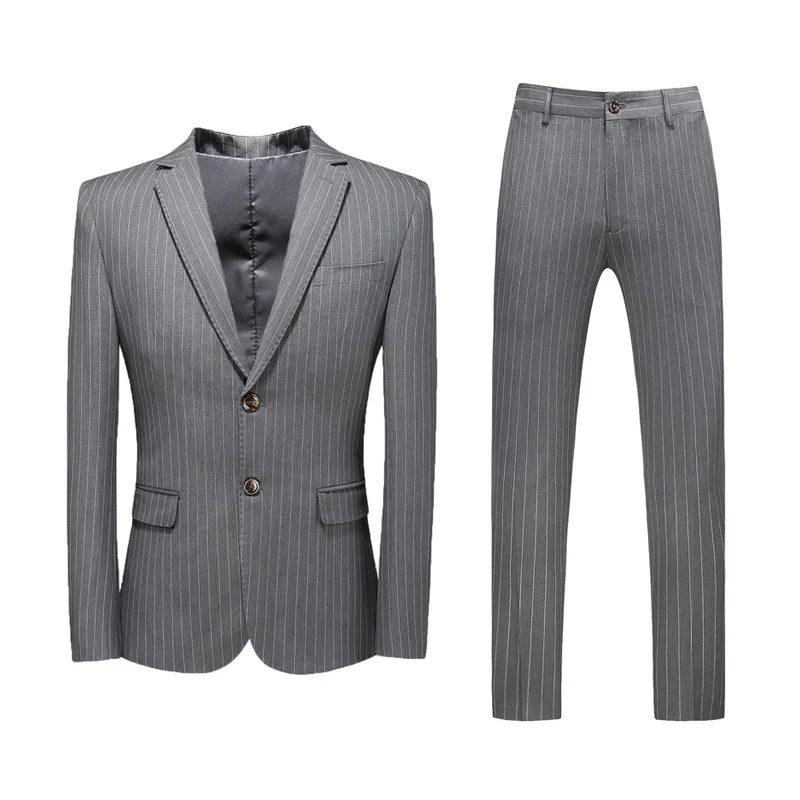 

(Костюм + жилет + брюки) мужской деловой костюм в Корейском стиле в полоску/искусственная кожа для мужчин на свадьбу/облегающие костюмы для м...