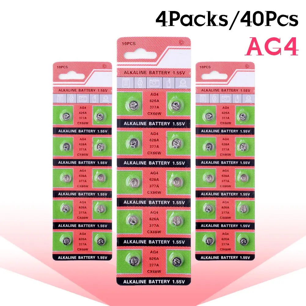 

40pcs/4lot 1.5V AG4 Cell Coin Battery 377A 377 LR66 LR626 SR626SW SR66 AG4 AG 4 Button Batteries For Watch Toys Remote Control