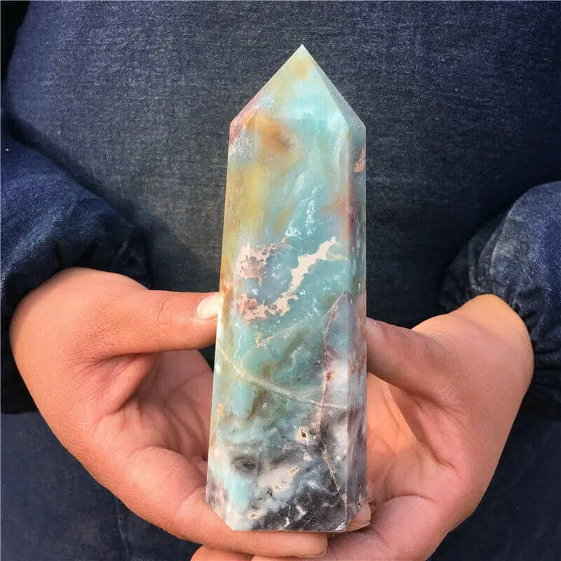 

Natural amazonite Obelisk Quartz crystal wand Point Reiki Healing 400-500g