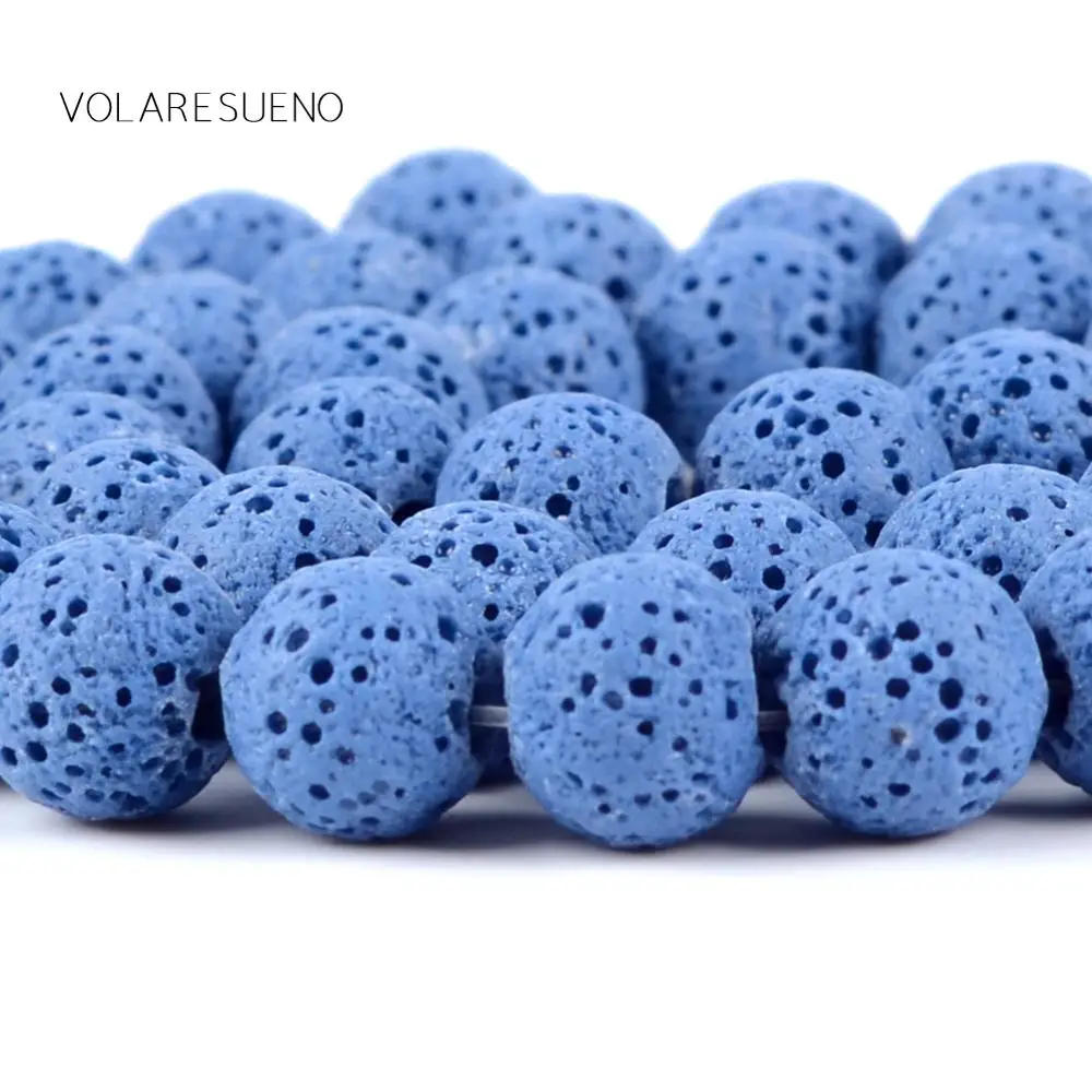 Натуральный Синий лавовый камень круглые бусины россыпью для изготовления