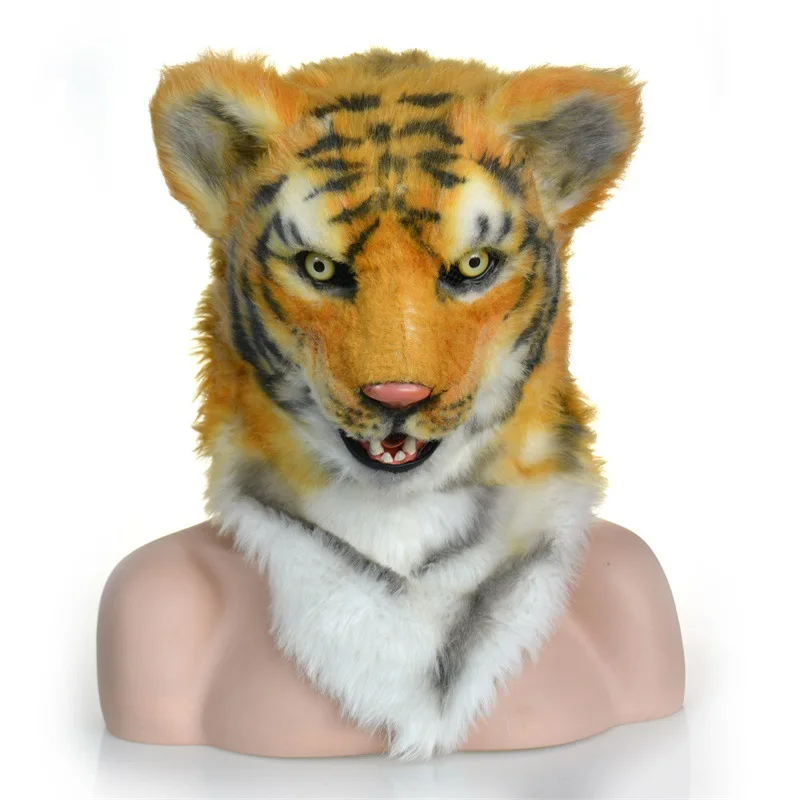 tiger Меховой Костюм маска на Хеллоуин для косплея динозавр маскарадные маски моделирование животных Маскарад собака попугай Тигр для вечеринки карнавала одежда для - Цвет: tiger