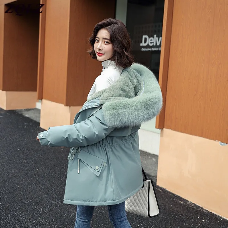 Женская зимняя куртка ZQLZ размера плюс с капюшоном и меховым воротником свободная