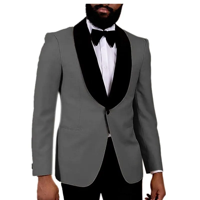 

Formal Fashion One Piece Mens Suit Flat Black Velvet Shawl Lapel Tuxedos Jacket Business Wedding Gold Red Navy(Blazer+Pants)