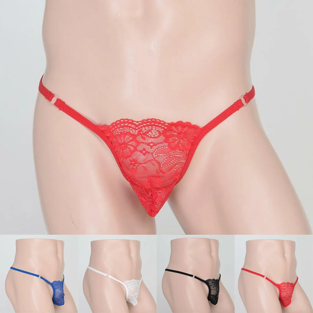 

Men's Briefs Sexy Lace G-String T-Back Briefs Sissy Lingerie Underpants Solid Color New Summer Low Waist Underwear Male