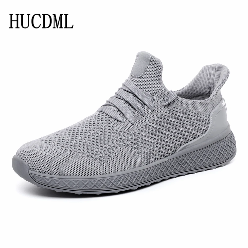 HUCDML Men Shoes Summer Mesh Breathable Light Mens Sneakers Solid Black Red Gray White Big Size 45 46 Support Dropshipping |