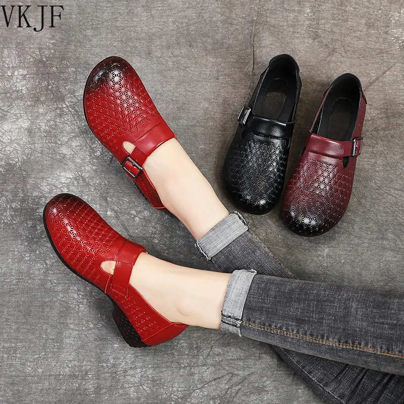 

2021 Autumn New Style Deep Mouth Beef Tendon Soft Sole Shoes Leather Deep Mouth Casual Thick Heel Mother Shoes