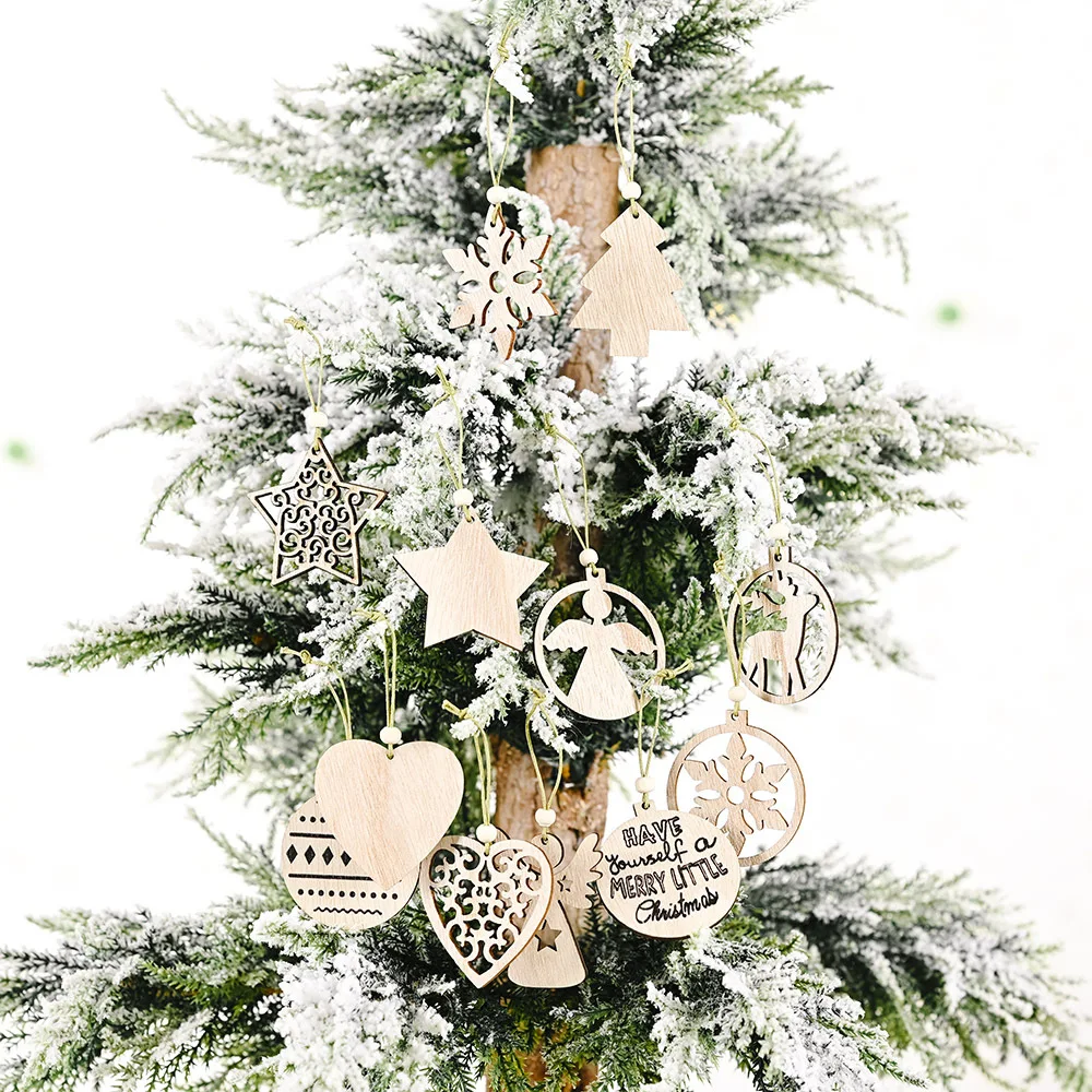 

16pcs Christmas Decoration Supplies Wooden Pendant Creative Hollow Wooden Pendant Tree Ornament